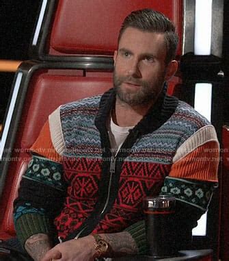 Adam Levine’s mixed print zip cardigan on The Voice 